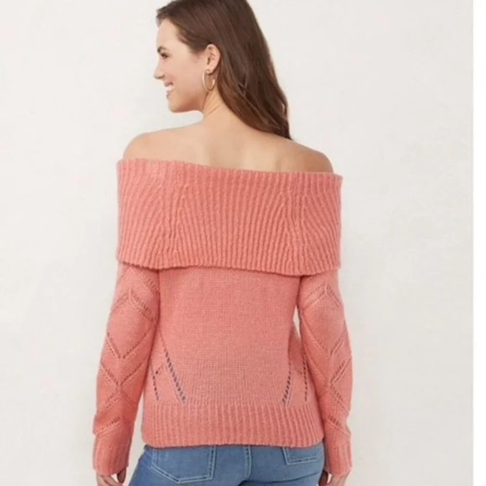 LC Lauren Conrad coral sweater women  Long sleeve cowl neck knit sweater size S